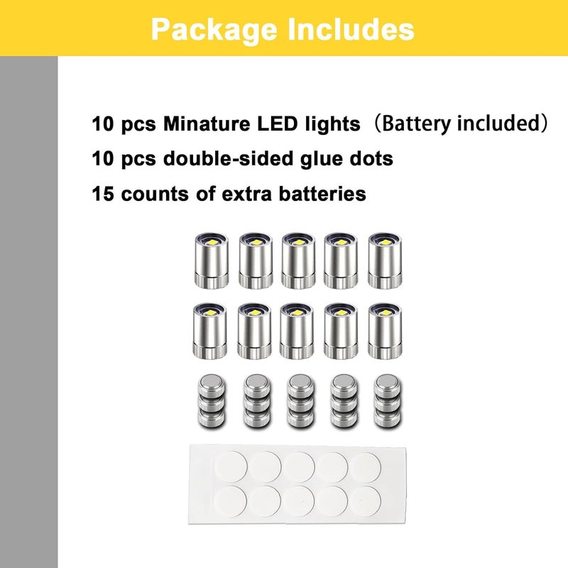 SUZEYAR Store 10 Pack Small Spotlight Battery Operated LED Lights, Warm White LED Wireless Miniature Spot Light for Artwork Painting,Jewelry Showcase Display,Closet,DIY Hand Craft (Warm White) - Image 5